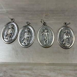 4 Prayer Pendants Silver Toned Made In Italy Saint Peregrine Christopher Pray